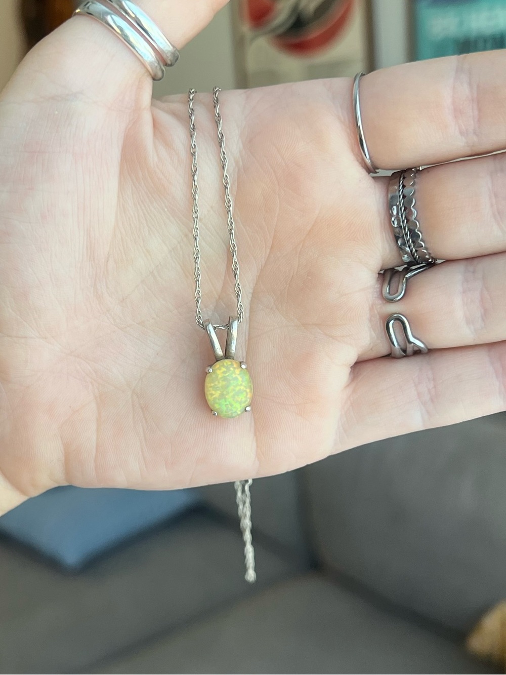 Sterling Silver Yellow Opal Pendant Necklace